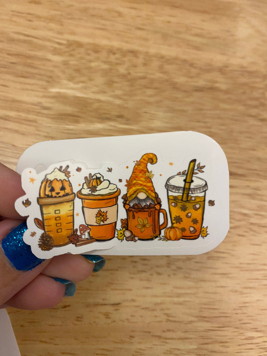Halloween Gnome with Latte Coffee Lineup STICKER
