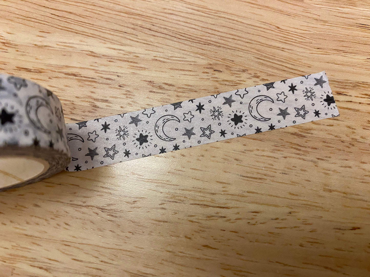 Big Roll of Moon and Stars on White Washi Tape, Stars and Moon Washi Tape roll, Stars Wahsi tape, Adhesive Masking Tapes