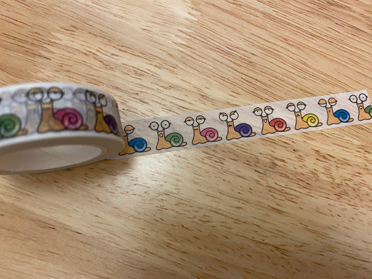 Big Roll of Colorful Snails Washi Tape, Snail Washi Tape roll, Cute Snail Washi Tape