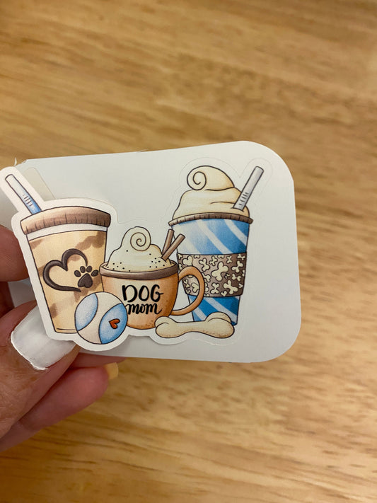 Coffee Lover Dog Mom Sticker, Dog Mom Coffee Cups STICKER, Cute Coffee Cups with Dog Mom Sticker, Cute Dog Mom Sticker