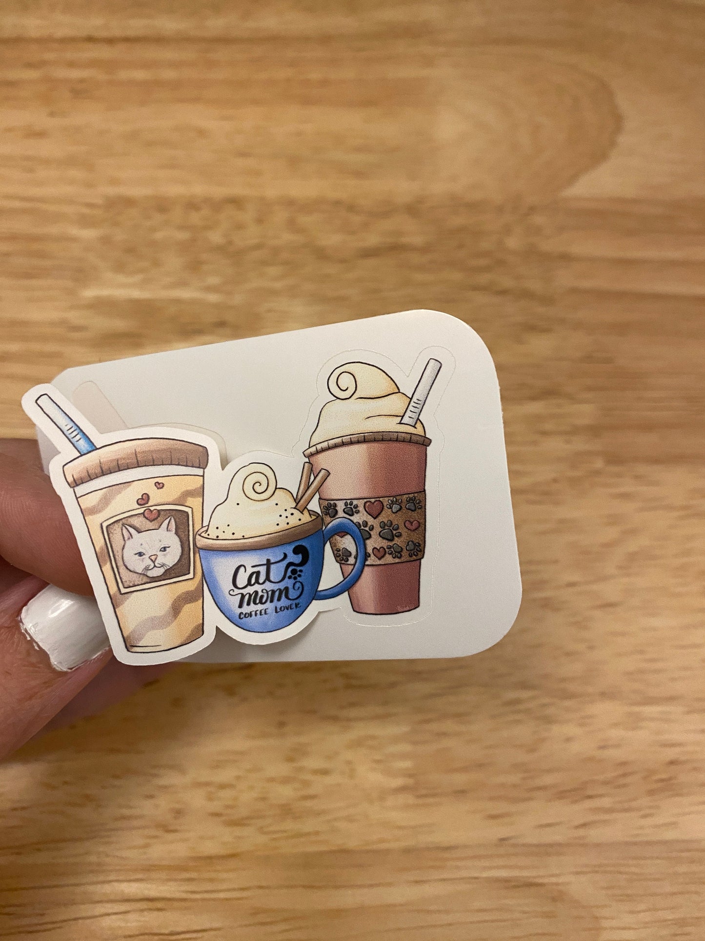 Coffee Lover Cat Mom Sticker, Cat Mom Coffee Cups STICKER, Cute Coffee Cups with Cat Mom Sticker, Cute Cat Mom Sticker