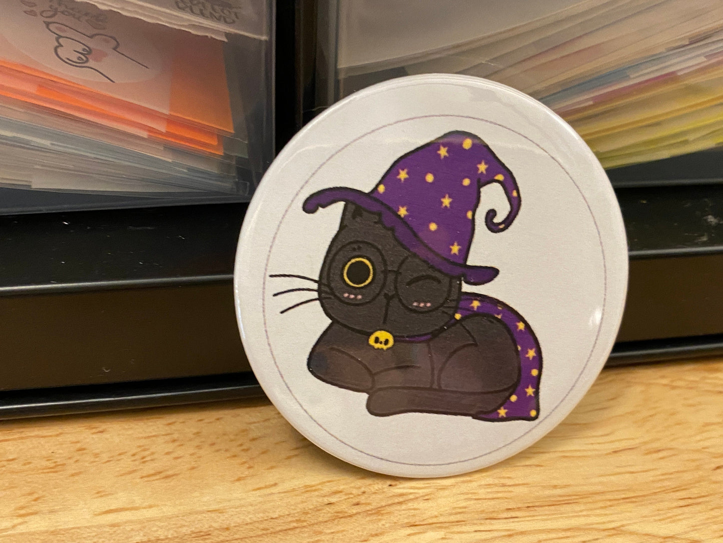 Halloween Cat with Witch hat 2.25" Button Pins or 1.25" Button options