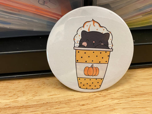 Pumpkin Latte with Cats 2.25" Button Pins or 1.25" Button options