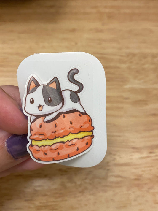 Cat on Macroon Sticker, Cute Cat ticker