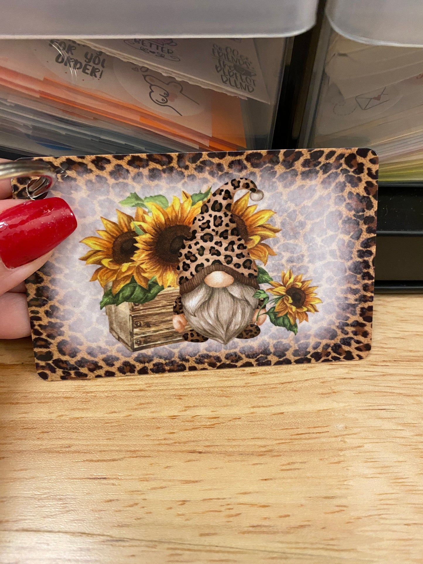 Gnome and Sunflowers Key Chain Double Sided