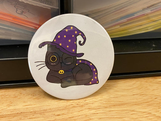 Halloween Cat with Witch hat 2.25" Button Pins or 1.25" Button options