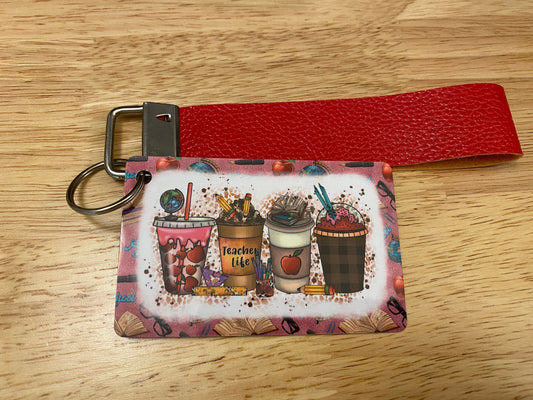 Teacher Life Key Chain with Red Faux Leather strap Double Sided