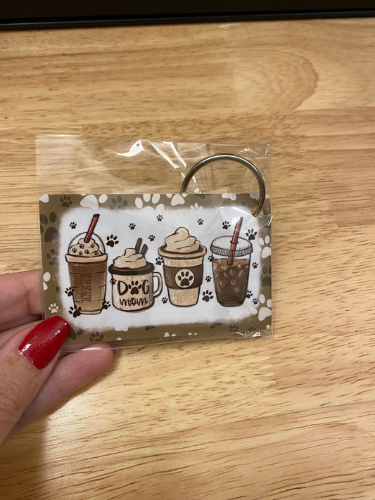 Dog Mom Coffee Lover Key Chain Double Sided