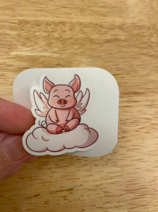 Flying Pig on Clouds STICKER