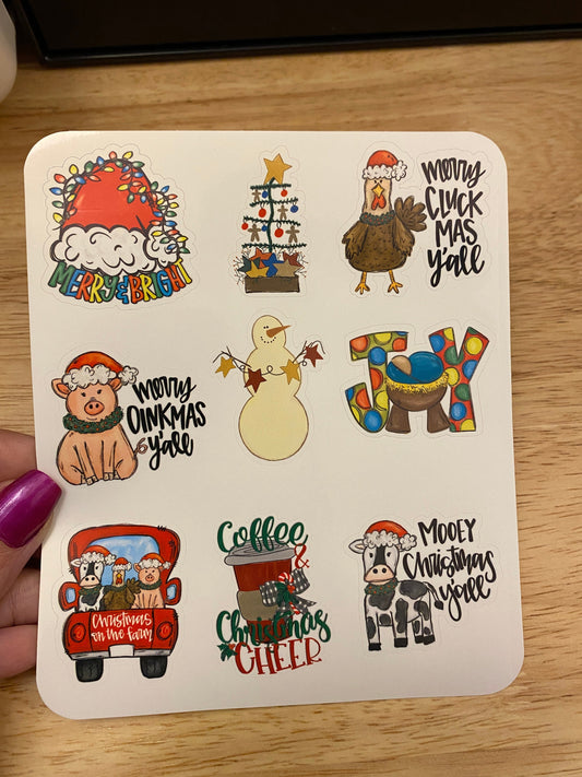 BOPP Christmas Farm Animals Stickers Sheet, Xmas Sticker Sheet, Cute Christmas sheet Sticker