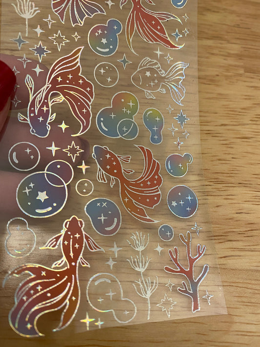 Holographic Clear Tape with Goldfish and bubbles with coral