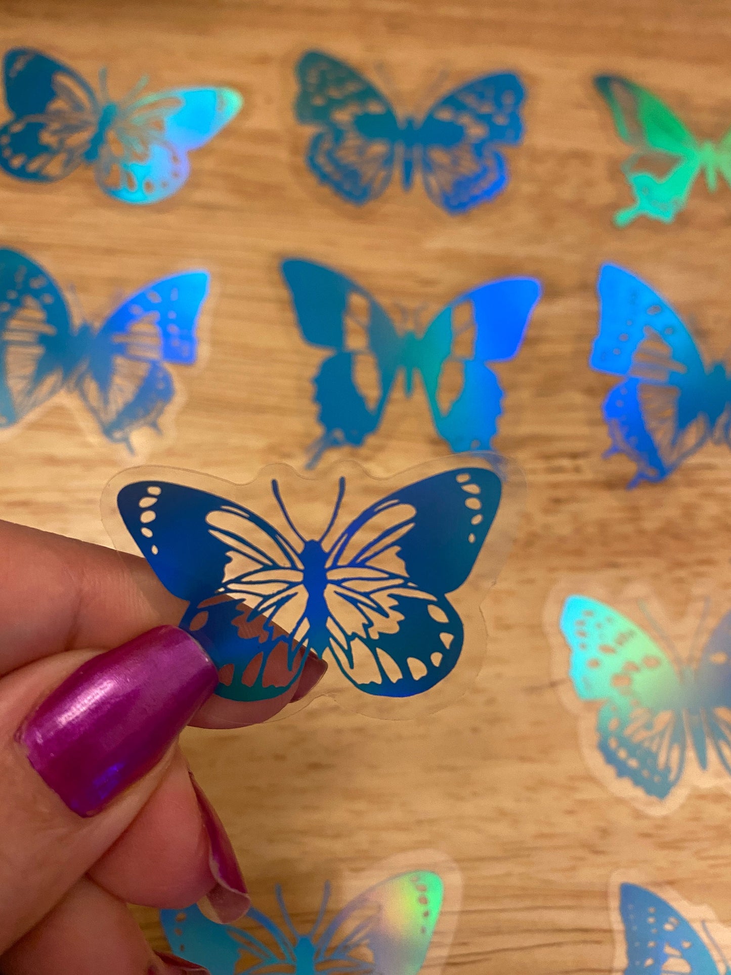 15 piece PET Clear Holographic Butterfly Stickers