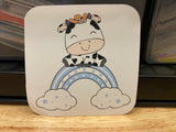 Spotted Cow on the clouds Sticker, Cow in the clouds Sticker, Cute Cow Sticker, Cow with rainbow clouds