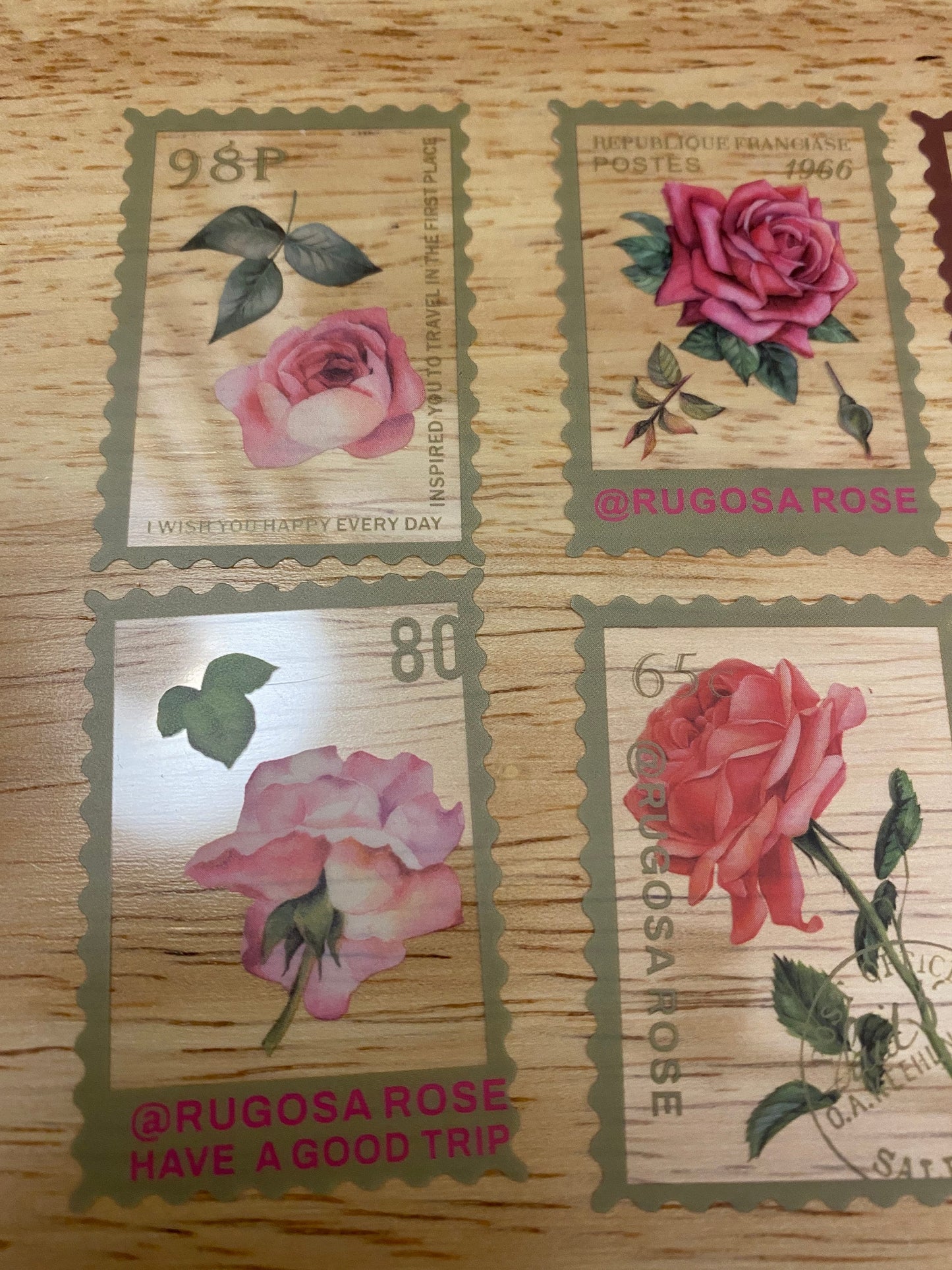 16 Rose Stamps,  PET Clear Rose Stamp Stickers, Adhesive Stickers, Pink Rose Stamps sticker