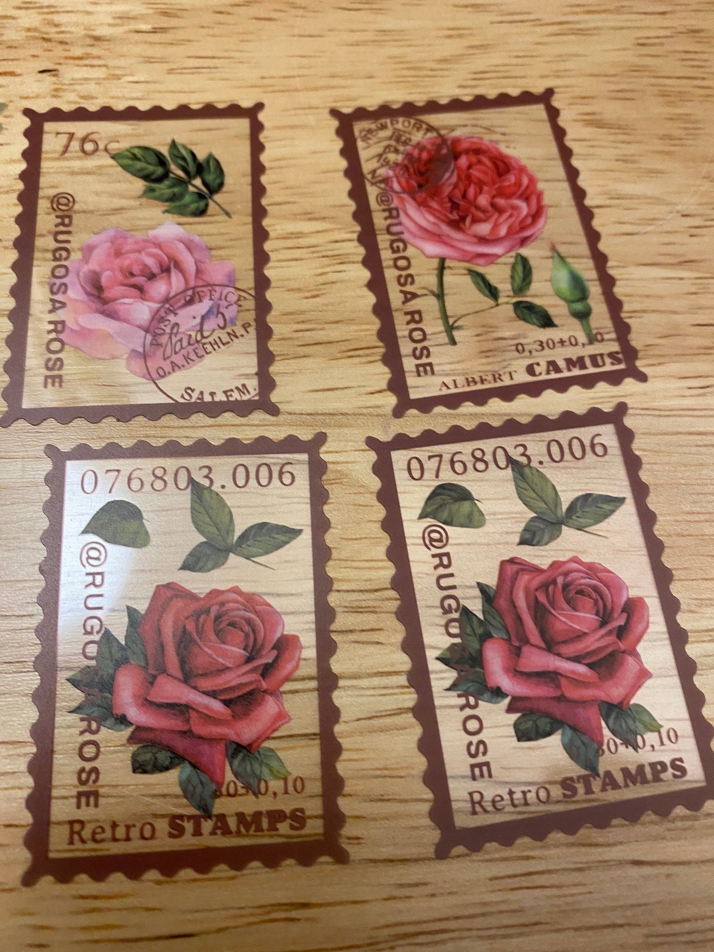16 Rose Stamps,  PET Clear Rose Stamp Stickers, Adhesive Stickers, Pink Rose Stamps sticker
