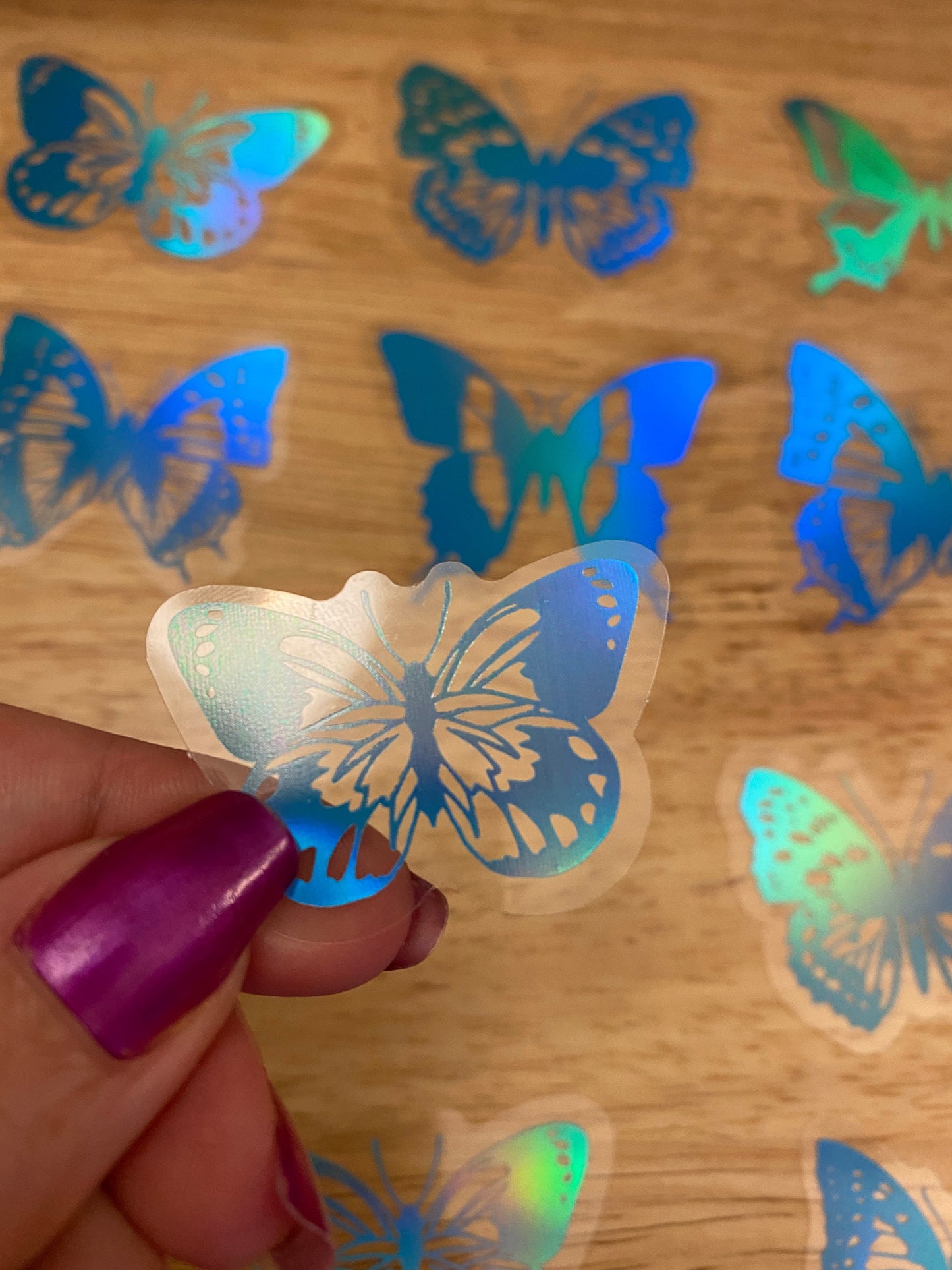15 piece PET Clear Holographic Butterfly Stickers