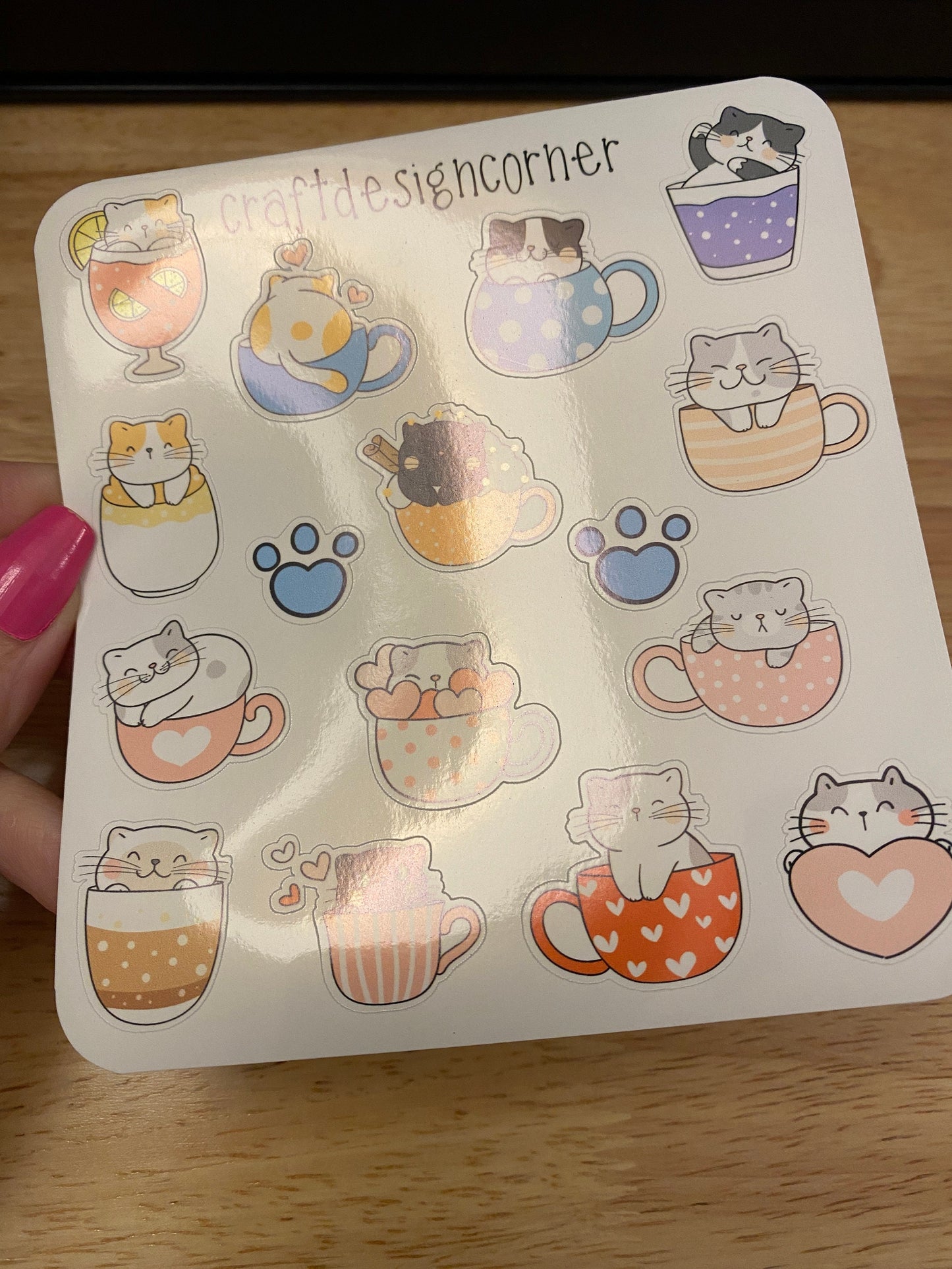 Sheet of Cute Teacup Cat Stickers, Cat Sticker sheet, Cat in tea cups sticker sheet, Cute Cat Sticker Sheet, tea cup cat stickers sheet