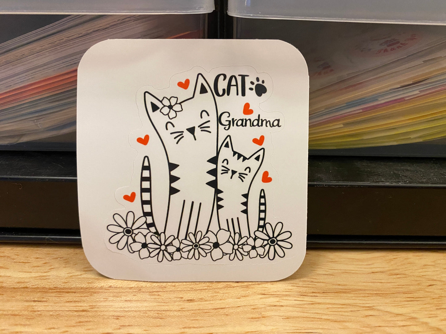 Cat Grandma STICKER, Cat with flowers Sticker, Holographic option, Cute Cat Design Sticker