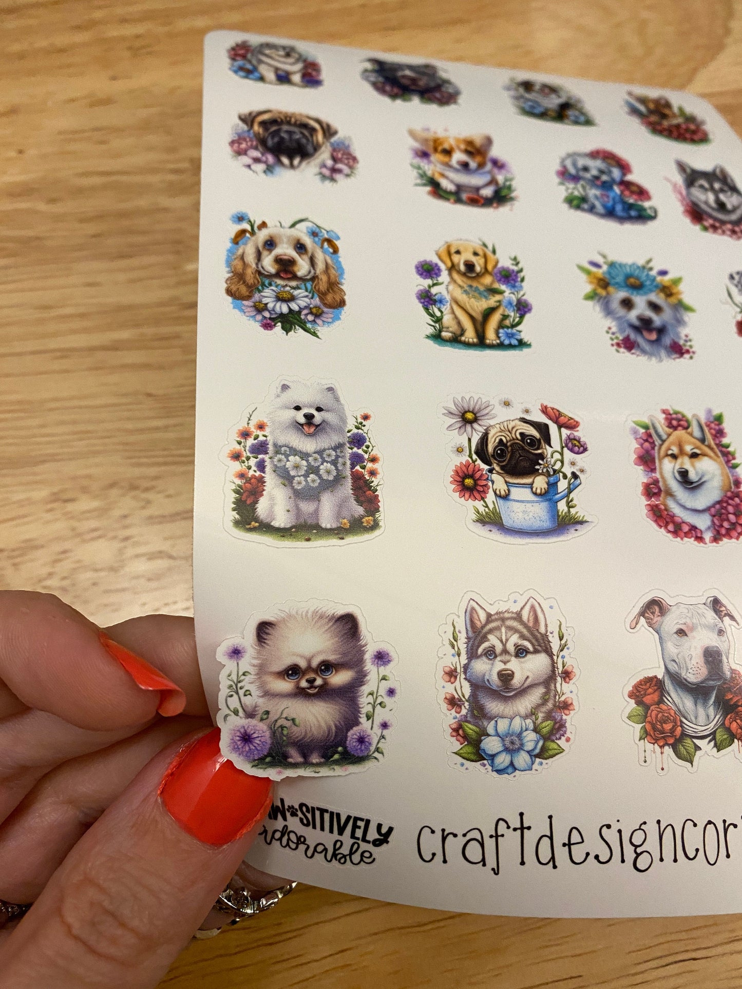 Sheet of Cute Dogs in Flowers Stickers