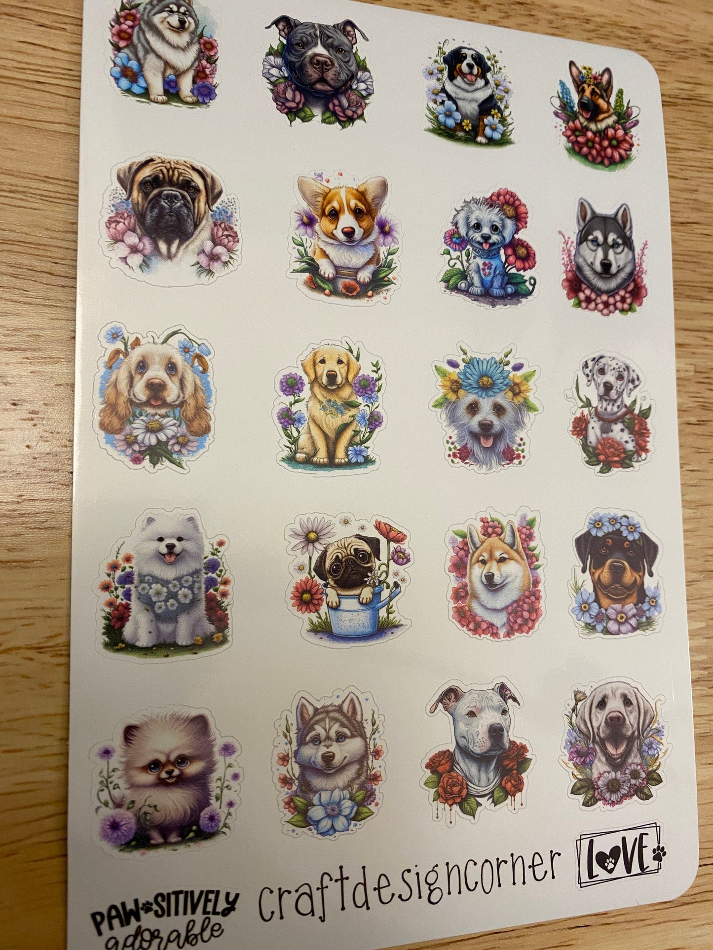 Sheet of Cute Dogs in Flowers Stickers