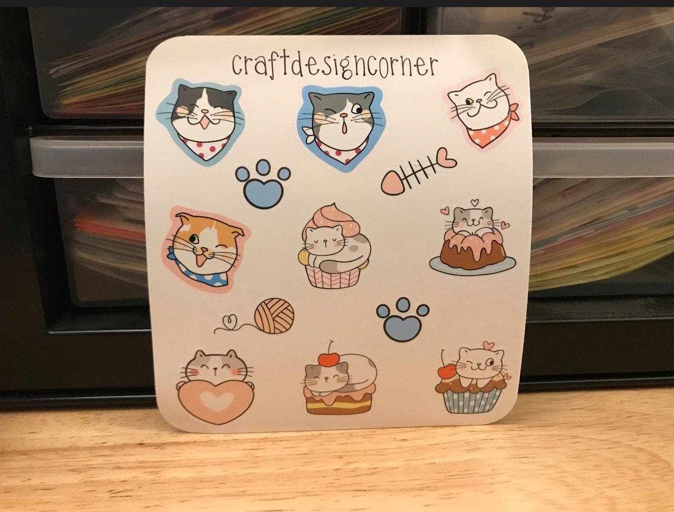 Sheet of Cute Hungry Cat Stickers, Cat Sticker sheet, Cat Food sticker sheet, Cute Cat Sticker Sheet