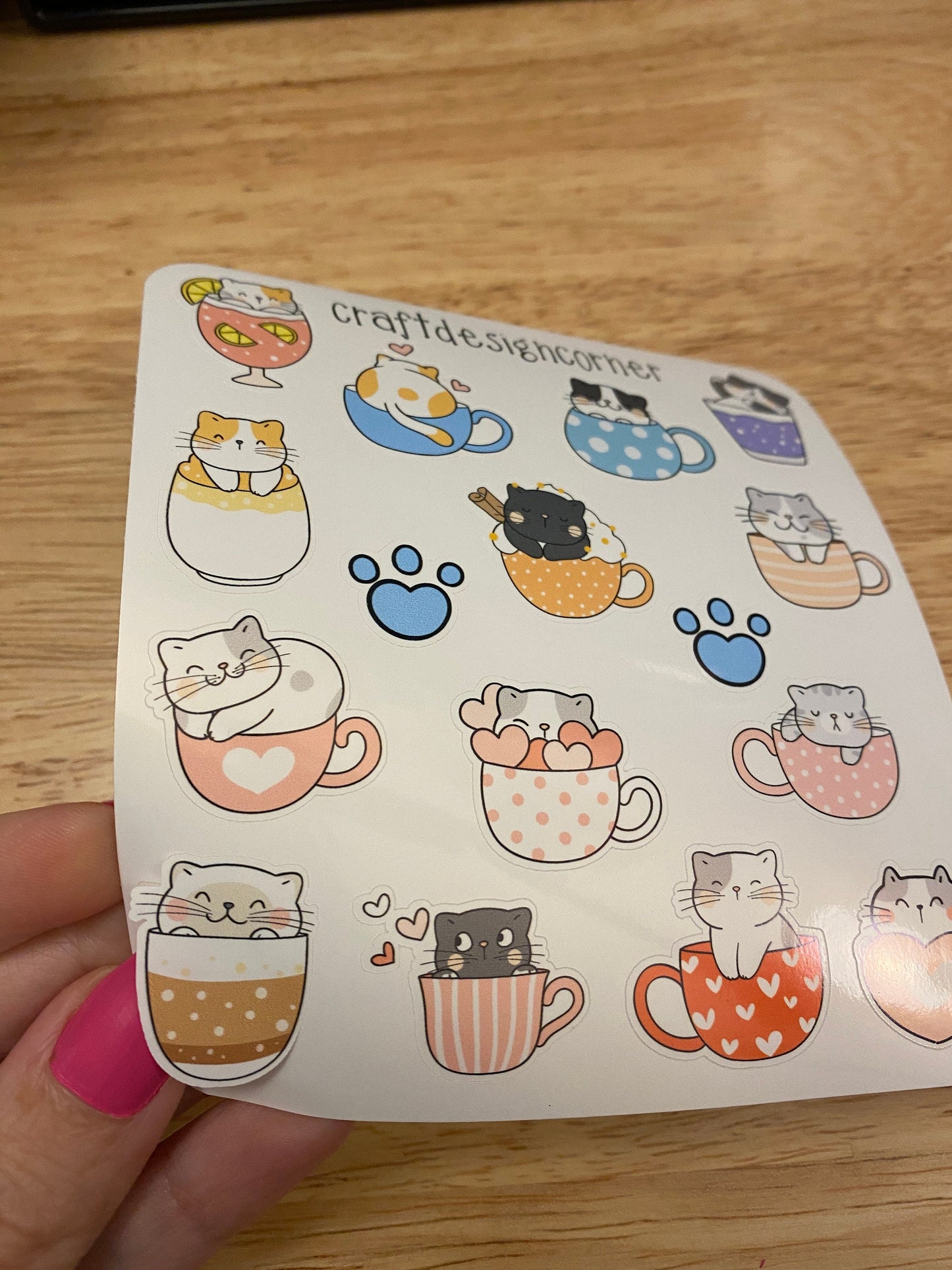 Sheet of Cute Teacup Cat Stickers, Cat Sticker sheet, Cat in tea cups sticker sheet, Cute Cat Sticker Sheet, tea cup cat stickers sheet