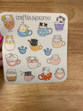 Sheet of Cute Teacup Cat Stickers, Cat Sticker sheet, Cat in tea cups sticker sheet, Cute Cat Sticker Sheet, tea cup cat stickers sheet