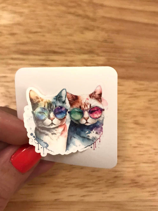Watercolor Cat Friends with Sunglasses STICKER