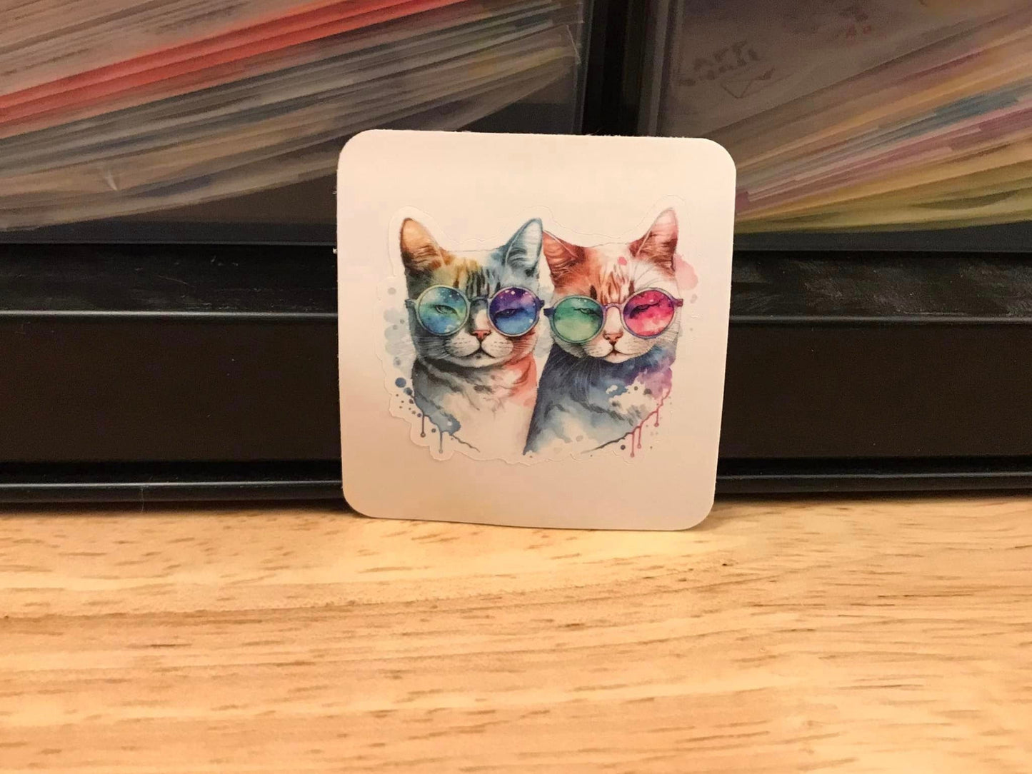 Watercolor Cat Friends with Sunglasses STICKER