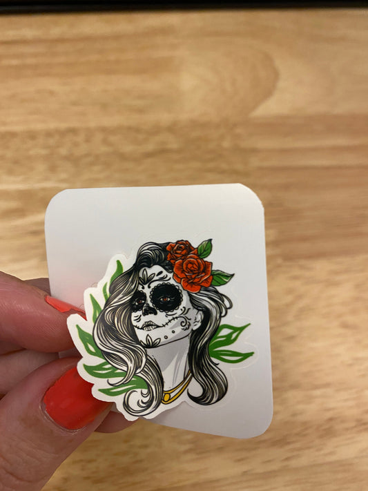 Painted Face Skull with Roses Sticker