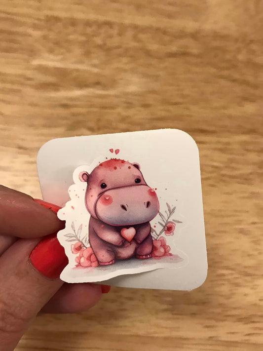 Valentine Hippo Sticker