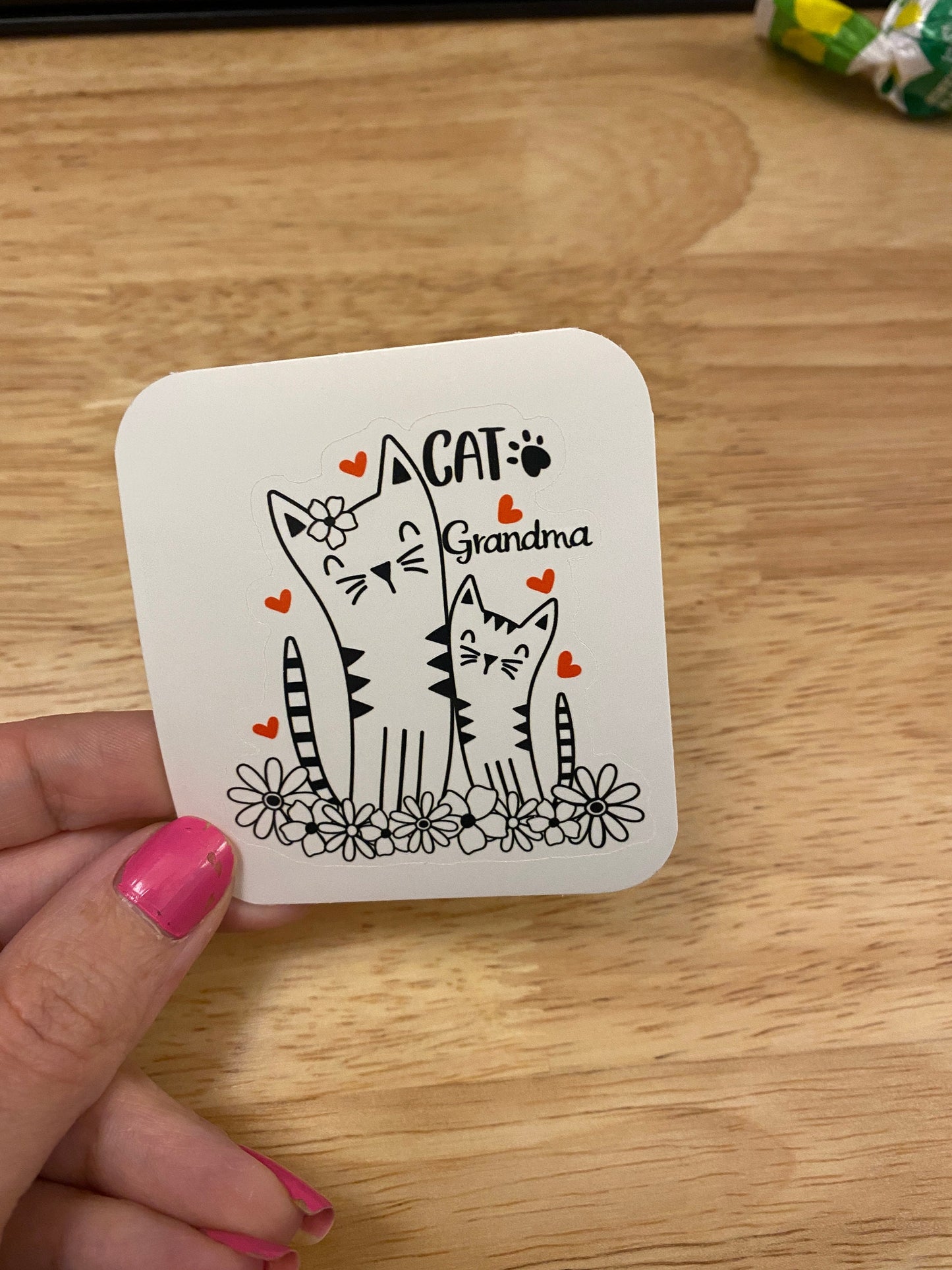 Cat Grandma STICKER, Cat with flowers Sticker, Holographic option, Cute Cat Design Sticker