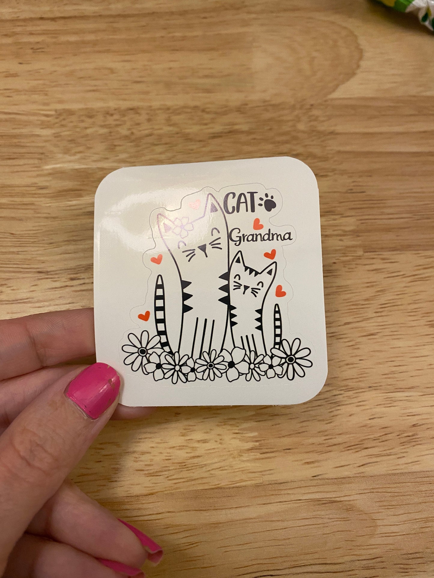 Cat Grandma STICKER, Cat with flowers Sticker, Holographic option, Cute Cat Design Sticker