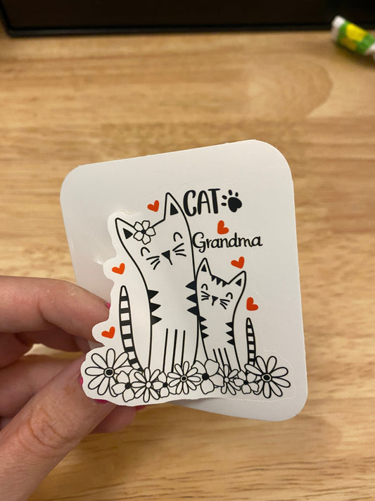 Cat Grandma STICKER, Cat with flowers Sticker, Holographic option, Cute Cat Design Sticker
