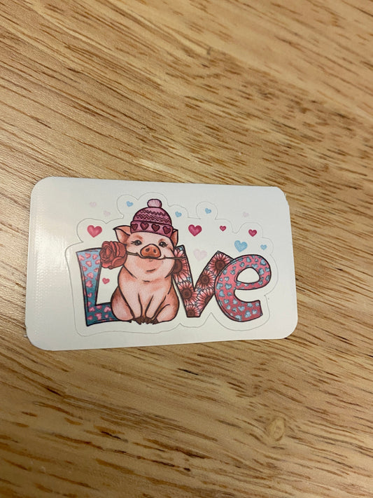 Love Pig with Rose STICKER