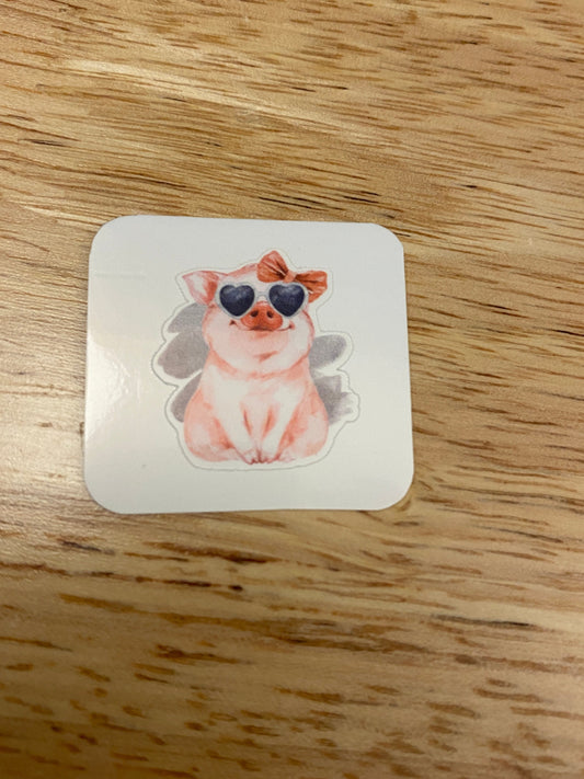 Pig with Sunglasses and Bow STICKER