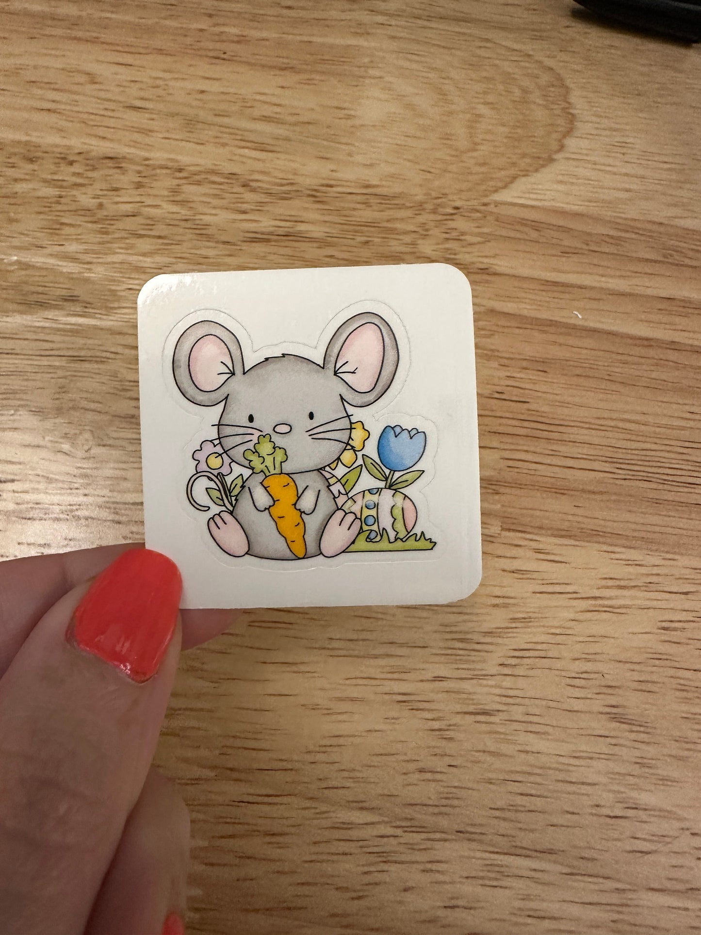 Mouse and carrot STICKER, Cute Mouse sticker, Cute Mouse with Blue tulip sticker, Holographic option, Grey Mouse with Carrot