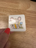 Mouse and carrot STICKER, Cute Mouse sticker, Cute Mouse with Blue tulip sticker, Holographic option, Grey Mouse with Carrot