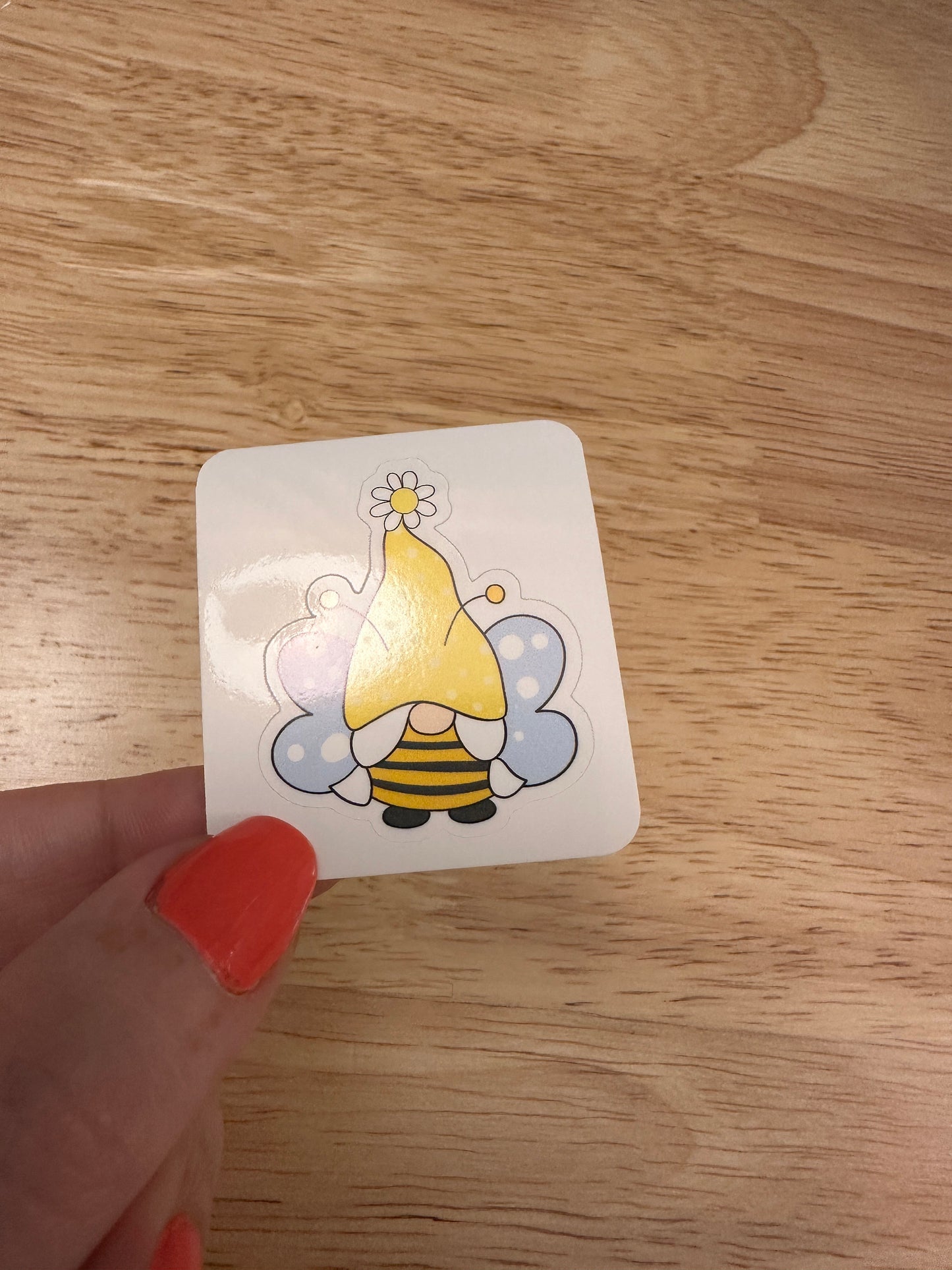 Pigtails Bee Gnome with Daisy Sticker, Daisy with Gnome Sticker, Gnome and Flowers Sticker, Cute Gnome with Bee outfit