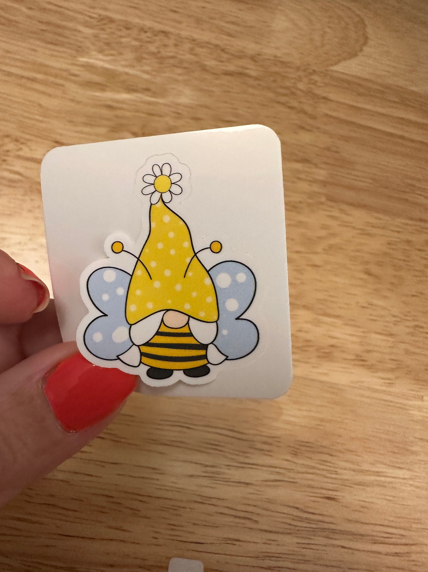Pigtails Bee Gnome with Daisy Sticker, Daisy with Gnome Sticker, Gnome and Flowers Sticker, Cute Gnome with Bee outfit