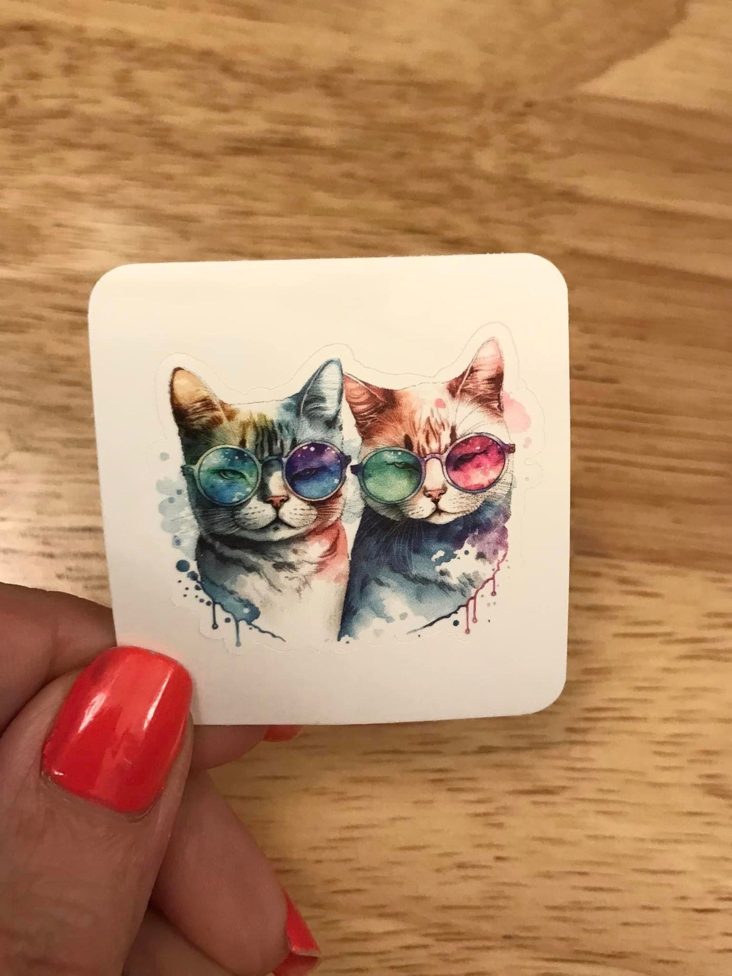 Watercolor Cat Friends with Sunglasses STICKER