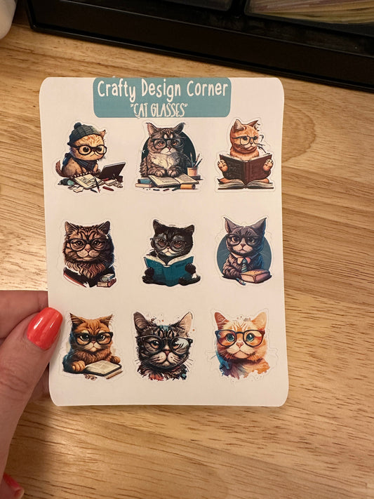 Cat with Glasses and books Planner STICKER, Cute Cat with books Planner Sticker, Glasses and Cats Stickers, Cat Likes books
