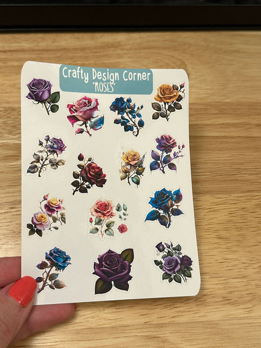 1" Roses Planner Sticker sheet, Pretty Roses sheet, Different colored Rose stickers