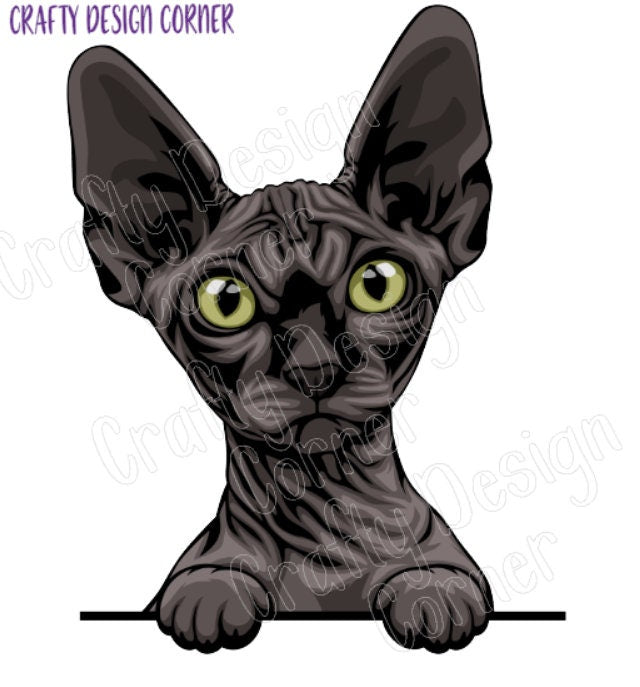 Black Sphynx Cat Sticker, Hairless Grey Cat Sticker, Holographic option, Sphynx Kitty, Black hairless Sticker Cat
