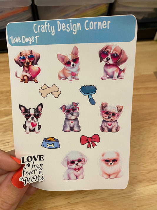 1" Love Dog STICKERS Sheet