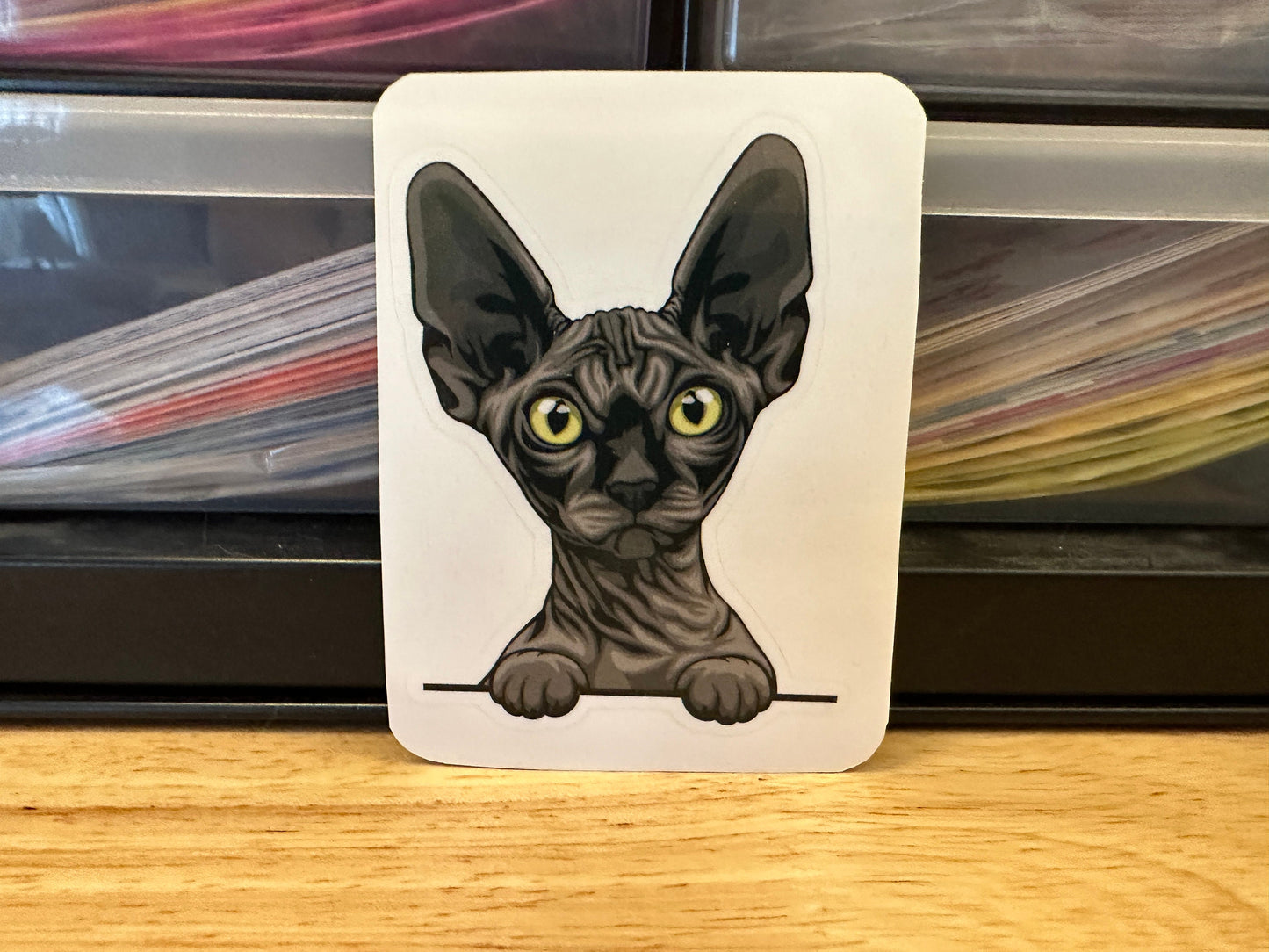 Black Sphynx Cat Sticker, Hairless Grey Cat Sticker, Holographic option, Sphynx Kitty, Black hairless Sticker Cat