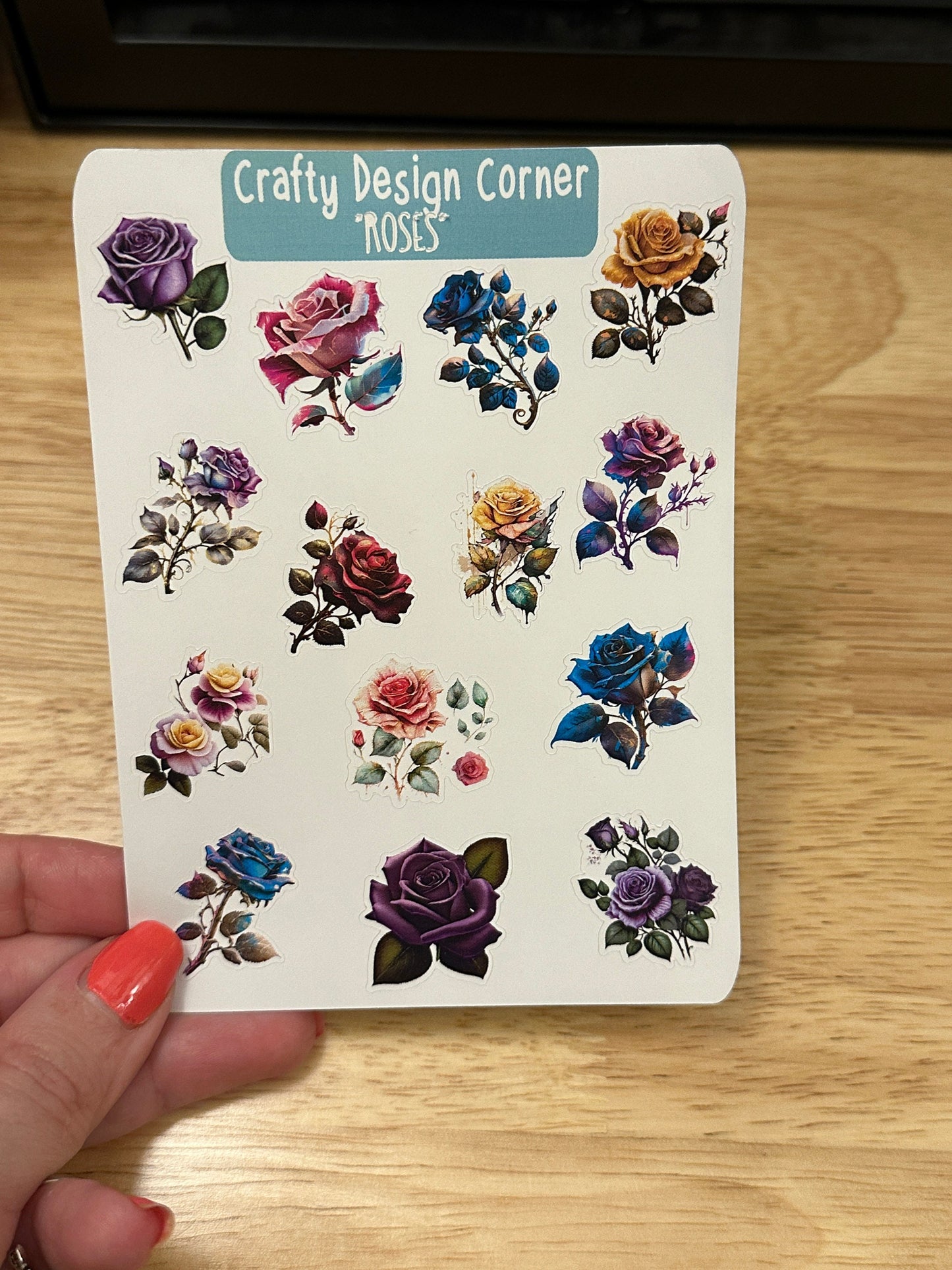 1" Roses Planner Sticker sheet, Pretty Roses sheet, Different colored Rose stickers
