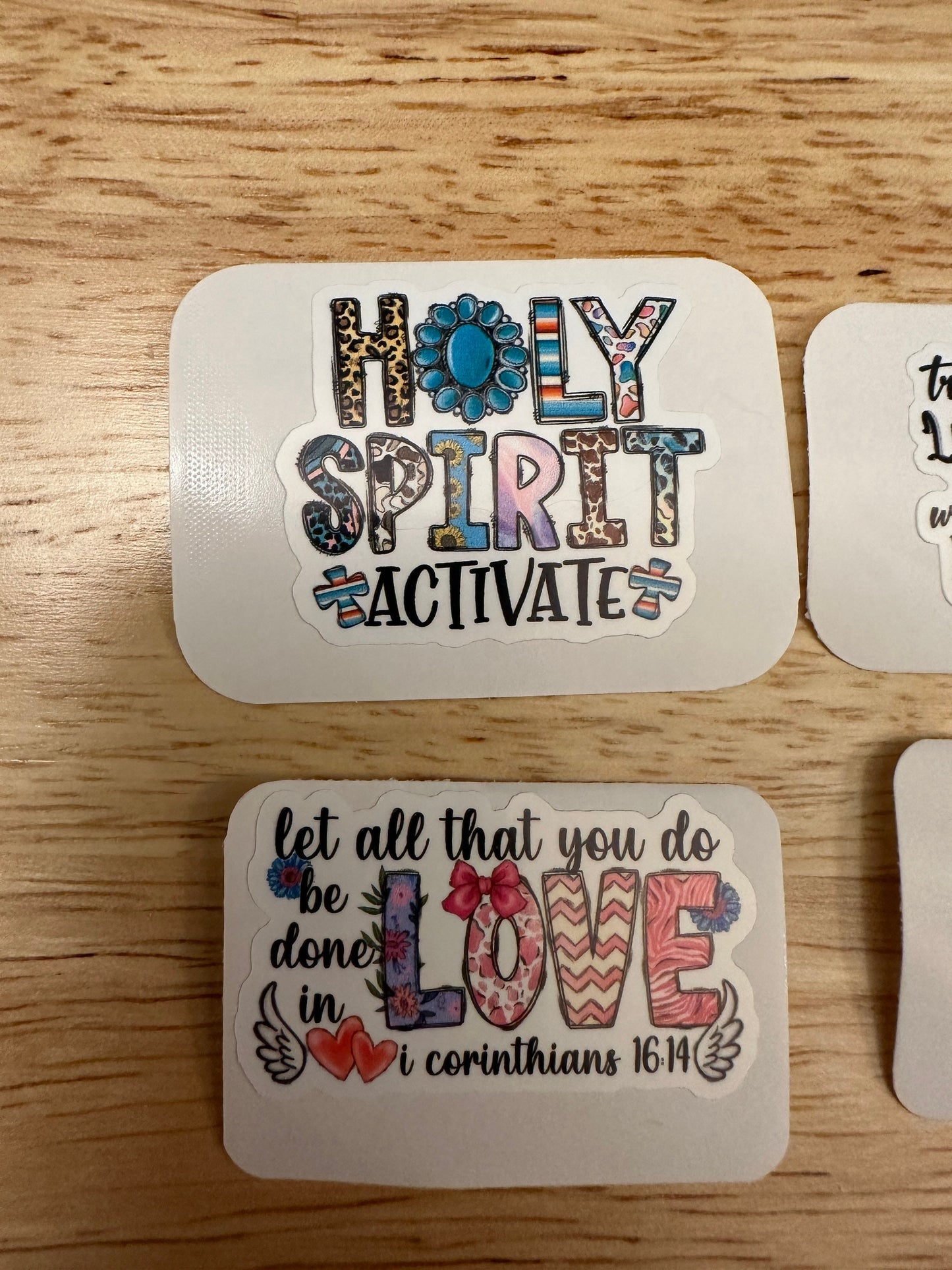 Set of 4 Christian Stickers, Holy Spirit Activate, love sticker, biblical stickers