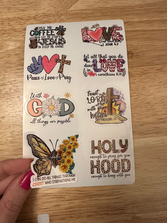 BOPP Sheet of Christian Stickers 2.2", Godly Stickers, Bibilical Stickers, Flowers on christian stickers