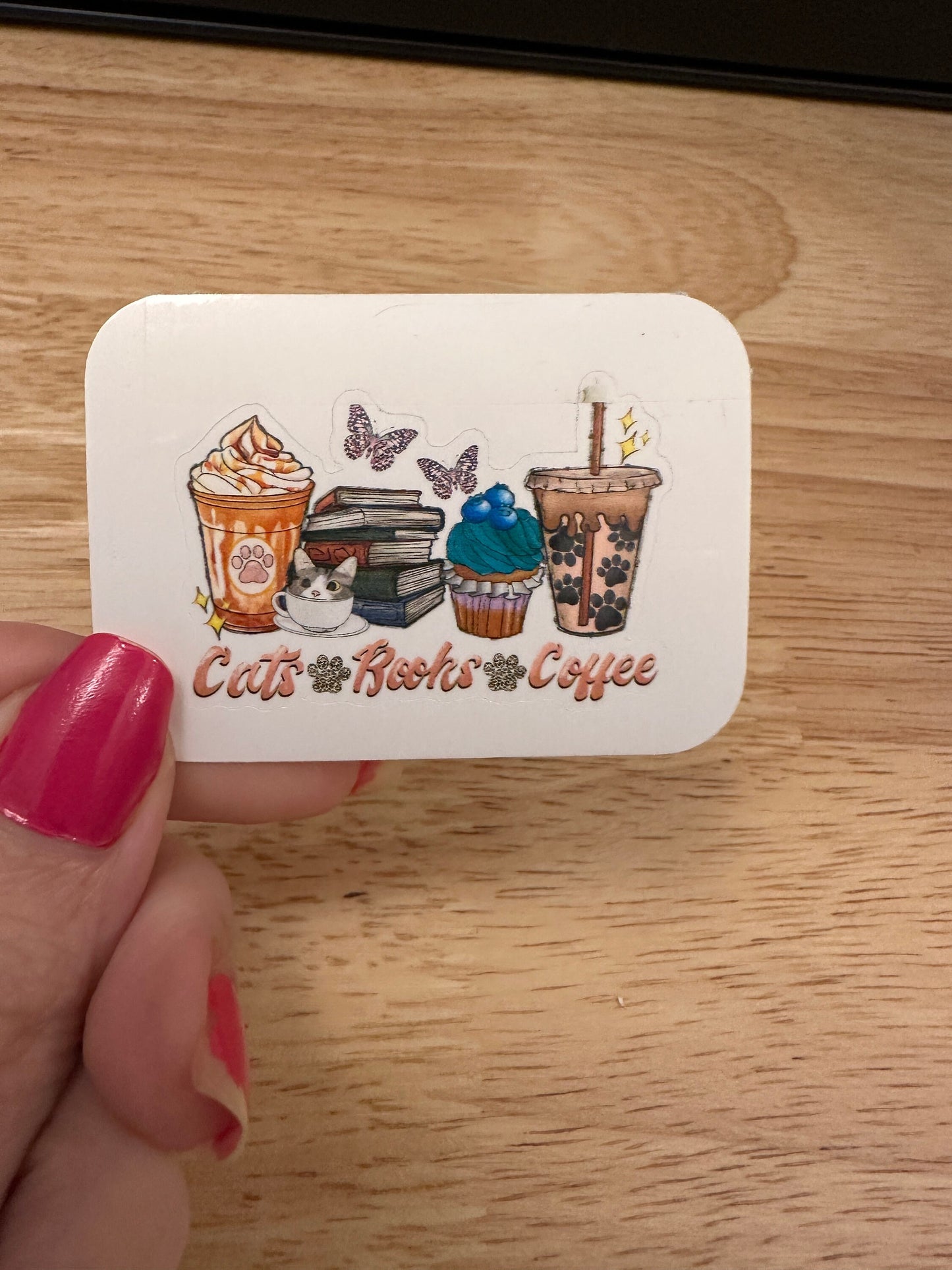 Cats Books and Coffee Lineup sticker, Coffee books and Cats line up, cats and coffee line up sitcker, cats books and coffee sticker